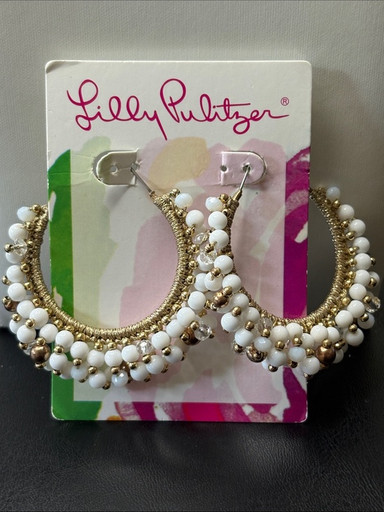 Lilly Pulitzer Jewelry - Lilly Pulitzer White Beaded Hoop Earrings